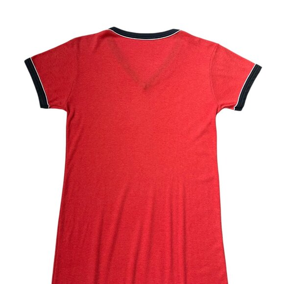 70s 80s Vintage T-shirt Dress Maxi Ringer V-neck Soft Thin Contrast Collar. - Picture 7 of 9